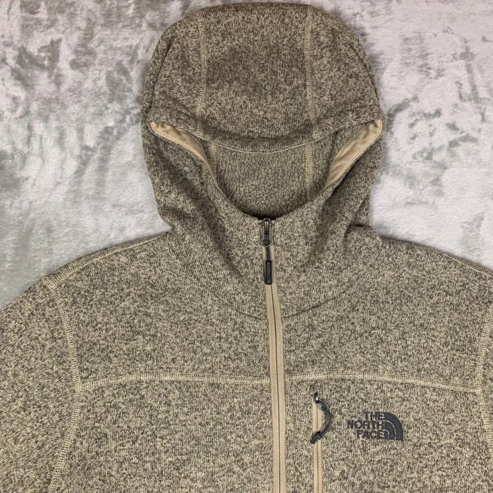 The North Face Gordon Lyons Full Zip Hoodie Men L Heathered Beige Fleece Outdoor